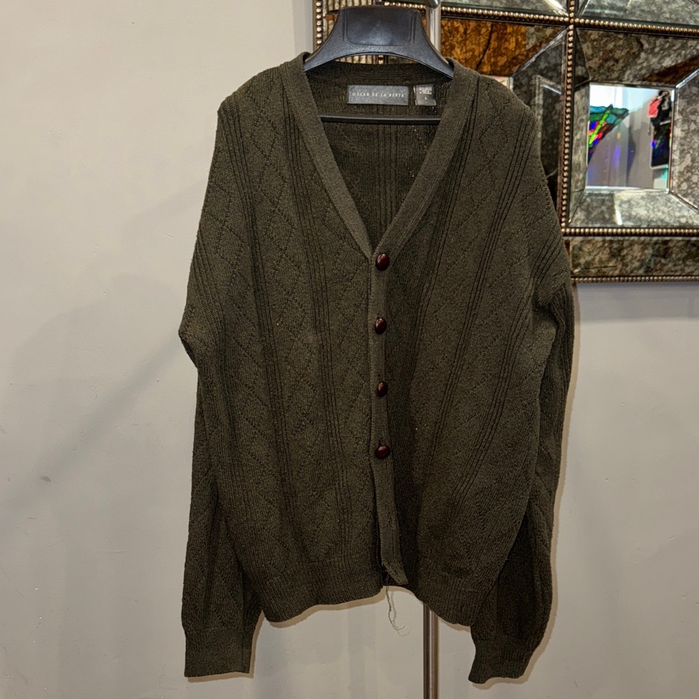 Oscar de la Renta Men's Dark Green Cardigan Sweater size L